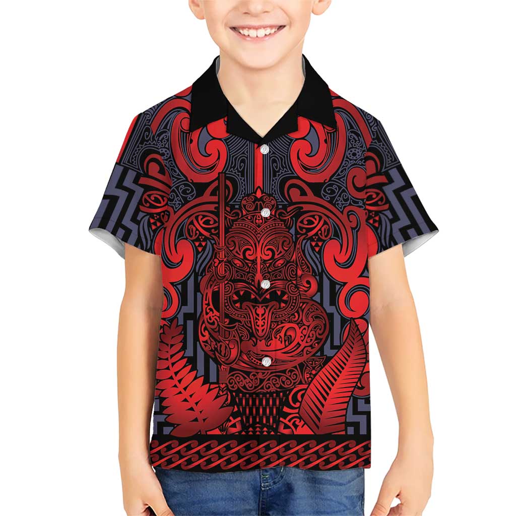 Custom New Zealand Taiaha Maori Hawaiian Shirt Whero Minimalist Silver Fern Tukutuku Motif