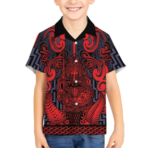 Custom New Zealand Taiaha Maori Hawaiian Shirt Whero Minimalist Silver Fern Tukutuku Motif
