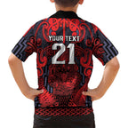 Custom New Zealand Taiaha Maori Hawaiian Shirt Whero Minimalist Silver Fern Tukutuku Motif