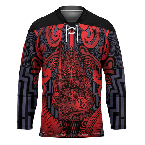 Custom New Zealand Taiaha Maori Hockey Jersey Whero Minimalist Silver Fern Tukutuku Motif