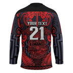 Custom New Zealand Taiaha Maori Hockey Jersey Whero Minimalist Silver Fern Tukutuku Motif