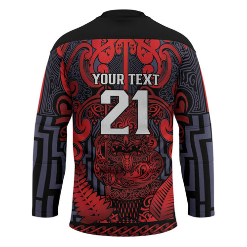 Custom New Zealand Taiaha Maori Hockey Jersey Whero Minimalist Silver Fern Tukutuku Motif