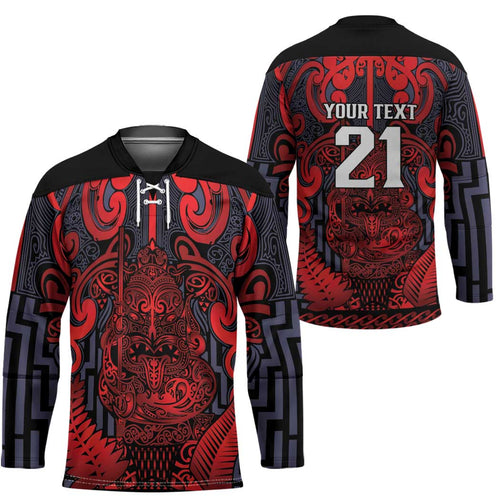 Custom New Zealand Taiaha Maori Hockey Jersey Whero Minimalist Silver Fern Tukutuku Motif