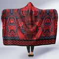 New Zealand Taiaha Maori Hooded Blanket Whero Minimalist Silver Fern Tukutuku Motif