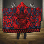 New Zealand Taiaha Maori Hooded Blanket Whero Minimalist Silver Fern Tukutuku Motif