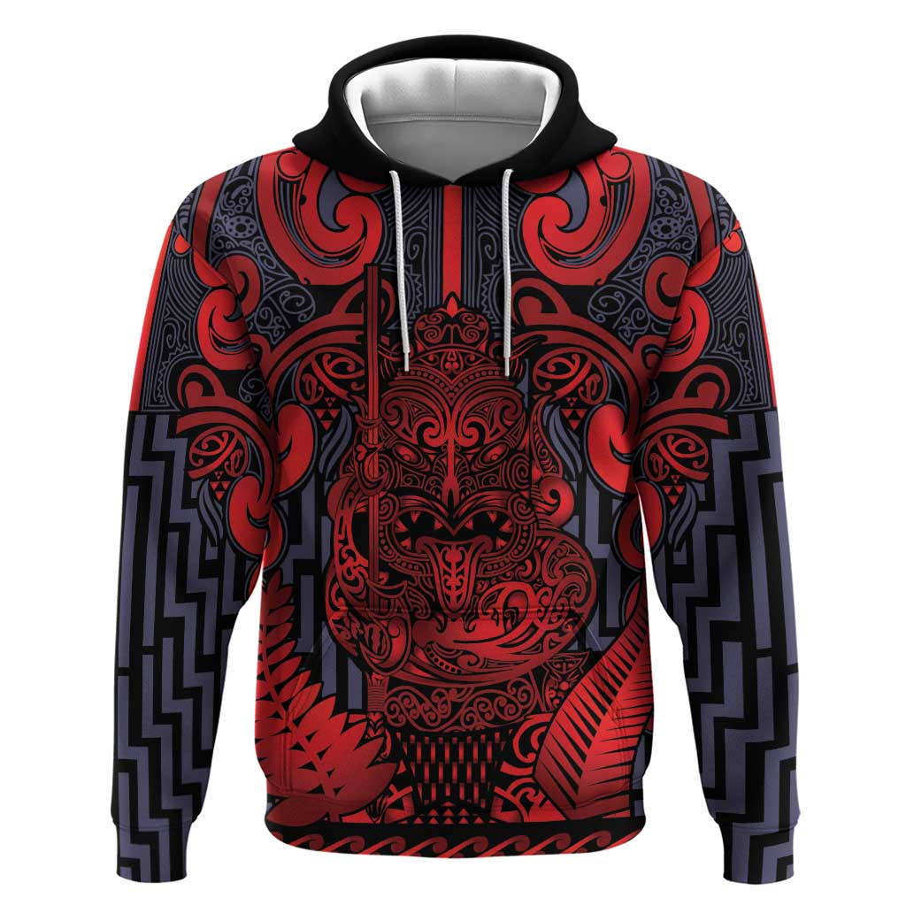 Custom New Zealand Taiaha Maori Hoodie Whero Minimalist Silver Fern Tukutuku Motif