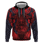 Custom New Zealand Taiaha Maori Hoodie Whero Minimalist Silver Fern Tukutuku Motif