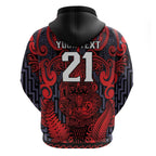 Custom New Zealand Taiaha Maori Hoodie Whero Minimalist Silver Fern Tukutuku Motif
