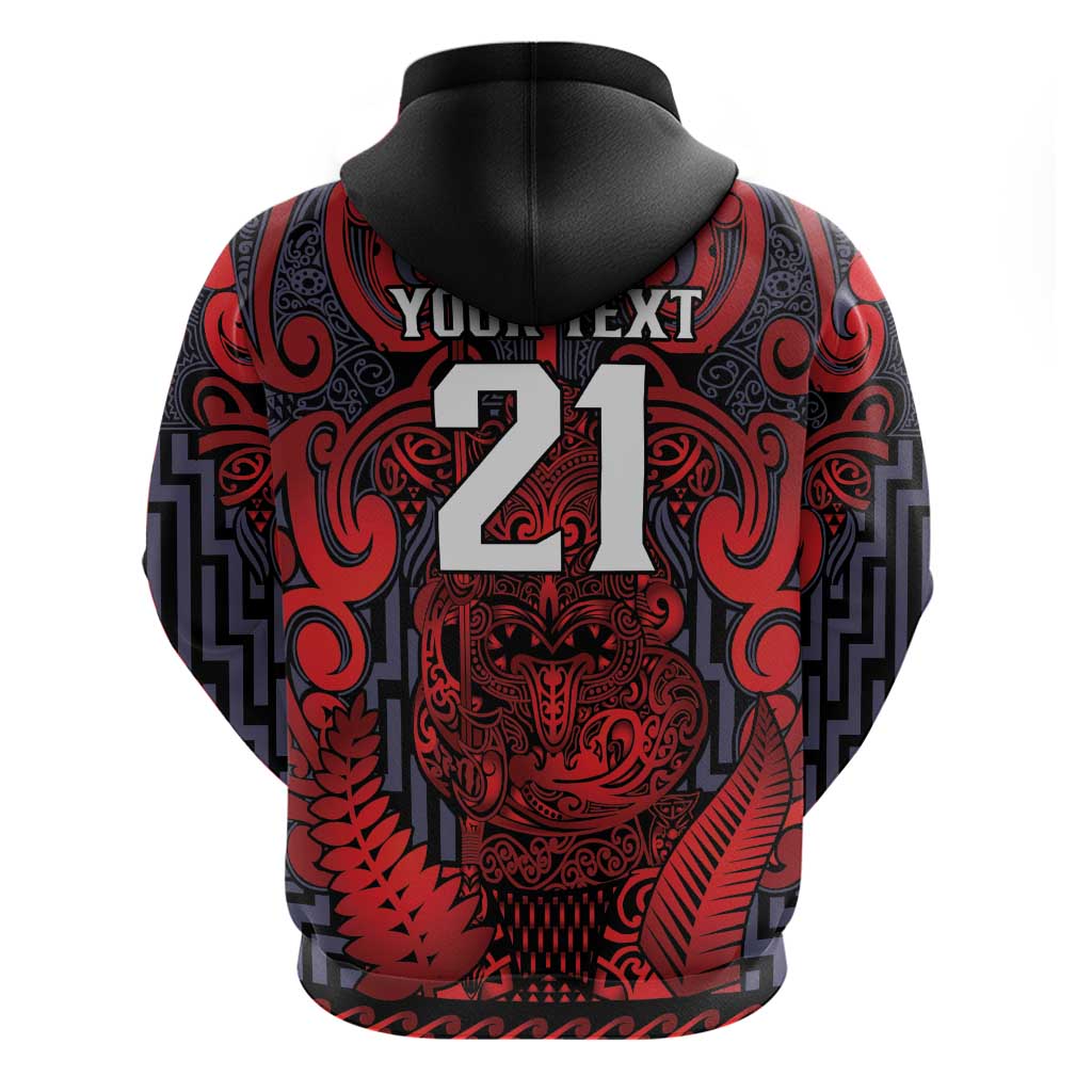 Custom New Zealand Taiaha Maori Hoodie Whero Minimalist Silver Fern Tukutuku Motif