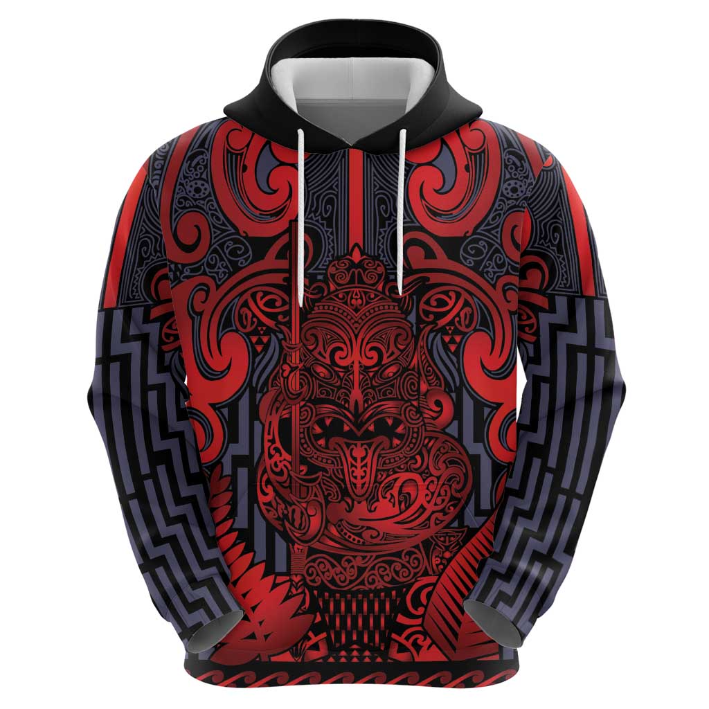 Custom New Zealand Taiaha Maori Hoodie Whero Minimalist Silver Fern Tukutuku Motif