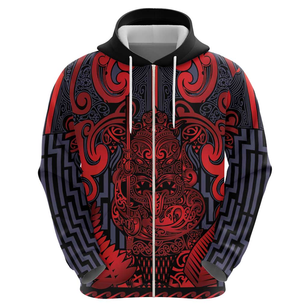 Custom New Zealand Taiaha Maori Hoodie Whero Minimalist Silver Fern Tukutuku Motif