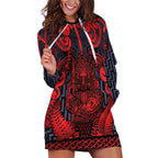Custom New Zealand Taiaha Maori Hoodie Dress Whero Minimalist Silver Fern Tukutuku Motif