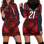 Custom New Zealand Taiaha Maori Hoodie Dress Whero Minimalist Silver Fern Tukutuku Motif