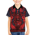 Custom New Zealand Taiaha Maori Kid Hawaiian Shirt Whero Minimalist Silver Fern Tukutuku Motif