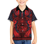 Custom New Zealand Taiaha Maori Kid Hawaiian Shirt Whero Minimalist Silver Fern Tukutuku Motif