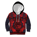 Custom New Zealand Taiaha Maori Kid Hoodie Whero Minimalist Silver Fern Tukutuku Motif