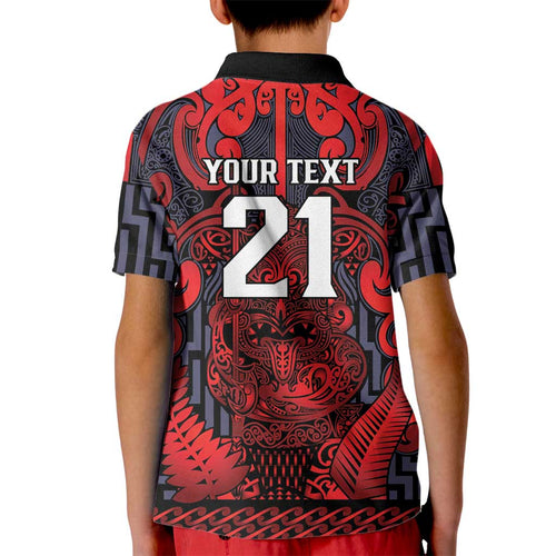 Custom New Zealand Taiaha Maori Kid Polo Shirt Whero Minimalist Silver Fern Tukutuku Motif