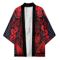 Custom New Zealand Taiaha Maori Kimono Whero Minimalist Silver Fern Tukutuku Motif