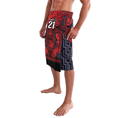 Custom New Zealand Taiaha Maori Lavalava Whero Minimalist Silver Fern Tukutuku Motif