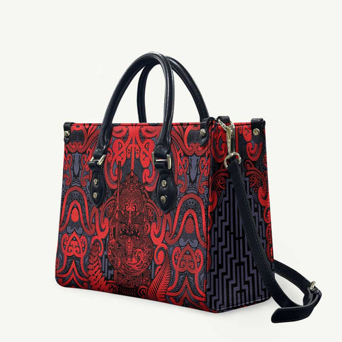 New Zealand Taiaha Maori Leather Bag Whero Minimalist Silver Fern Tukutuku Motif