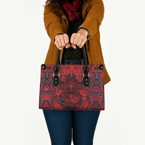 New Zealand Taiaha Maori Leather Bag Whero Minimalist Silver Fern Tukutuku Motif