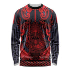Custom New Zealand Taiaha Maori Long Sleeve Shirt Whero Minimalist Silver Fern Tukutuku Motif