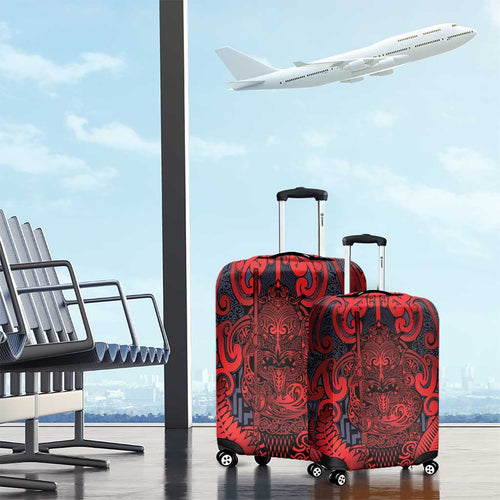 New Zealand Taiaha Maori Luggage Cover Whero Minimalist Silver Fern Tukutuku Motif