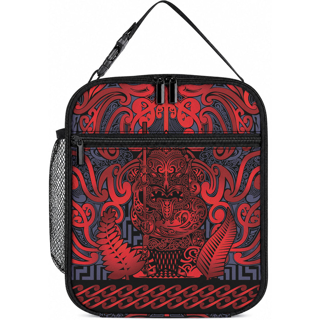 New Zealand Taiaha Maori Lunch Bag Whero Minimalist Silver Fern Tukutuku Motif