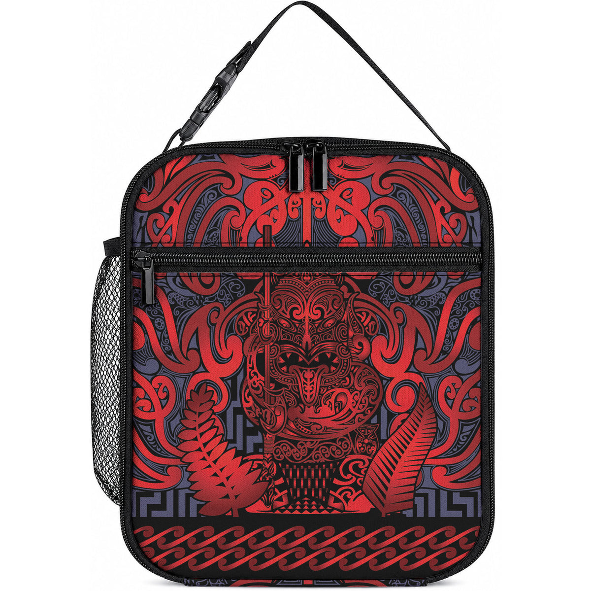 New Zealand Taiaha Maori Lunch Bag Whero Minimalist Silver Fern Tukutuku Motif