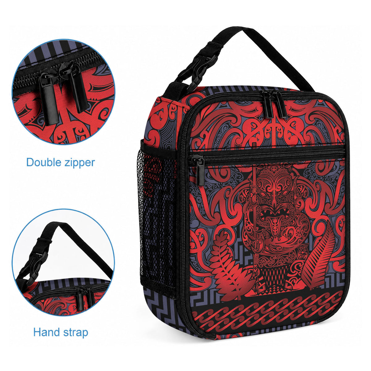 New Zealand Taiaha Maori Lunch Bag Whero Minimalist Silver Fern Tukutuku Motif