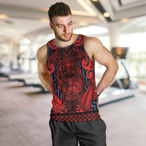 Custom New Zealand Taiaha Maori Men Tank Top Whero Minimalist Silver Fern Tukutuku Motif
