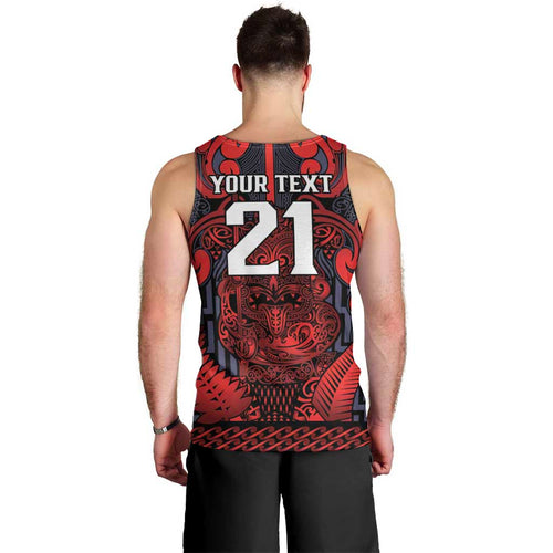 Custom New Zealand Taiaha Maori Men Tank Top Whero Minimalist Silver Fern Tukutuku Motif