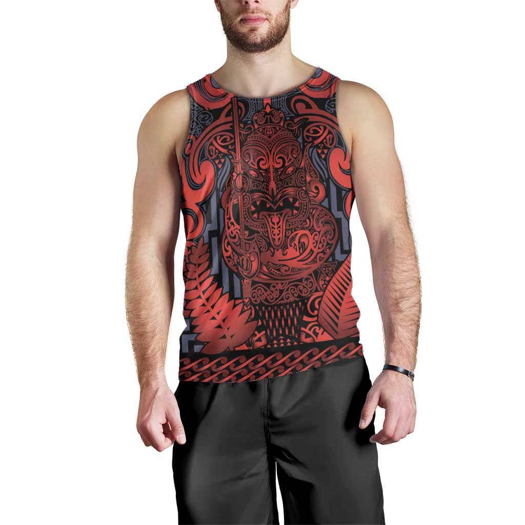 Custom New Zealand Taiaha Maori Men Tank Top Whero Minimalist Silver Fern Tukutuku Motif
