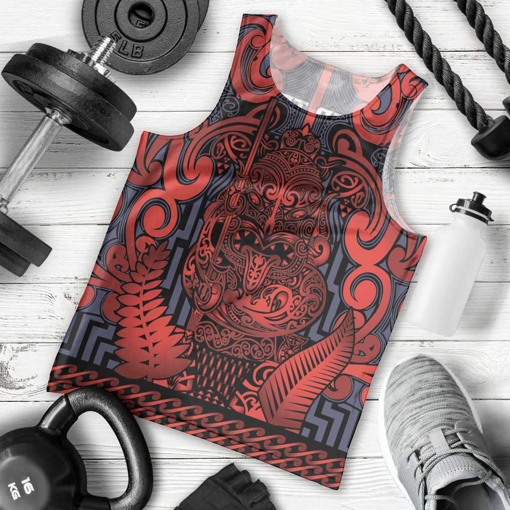 Custom New Zealand Taiaha Maori Men Tank Top Whero Minimalist Silver Fern Tukutuku Motif