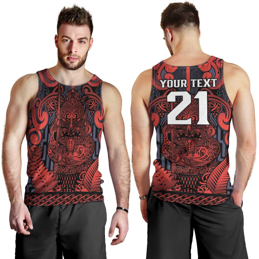 Custom New Zealand Taiaha Maori Men Tank Top Whero Minimalist Silver Fern Tukutuku Motif
