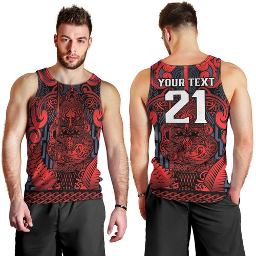 Custom New Zealand Taiaha Maori Men Tank Top Whero Minimalist Silver Fern Tukutuku Motif