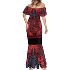 Custom New Zealand Taiaha Maori Mermaid Dress Whero Minimalist Silver Fern Tukutuku Motif