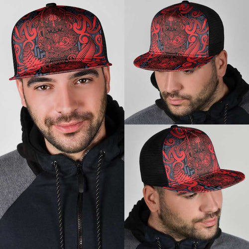 New Zealand Taiaha Maori Mesh Trucker Cap Whero Minimalist Silver Fern Tukutuku Motif