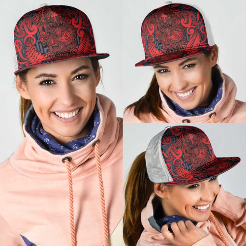 New Zealand Taiaha Maori Mesh Trucker Cap Whero Minimalist Silver Fern Tukutuku Motif