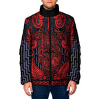 Custom New Zealand Taiaha Maori Padded Jacket Whero Minimalist Silver Fern Tukutuku Motif
