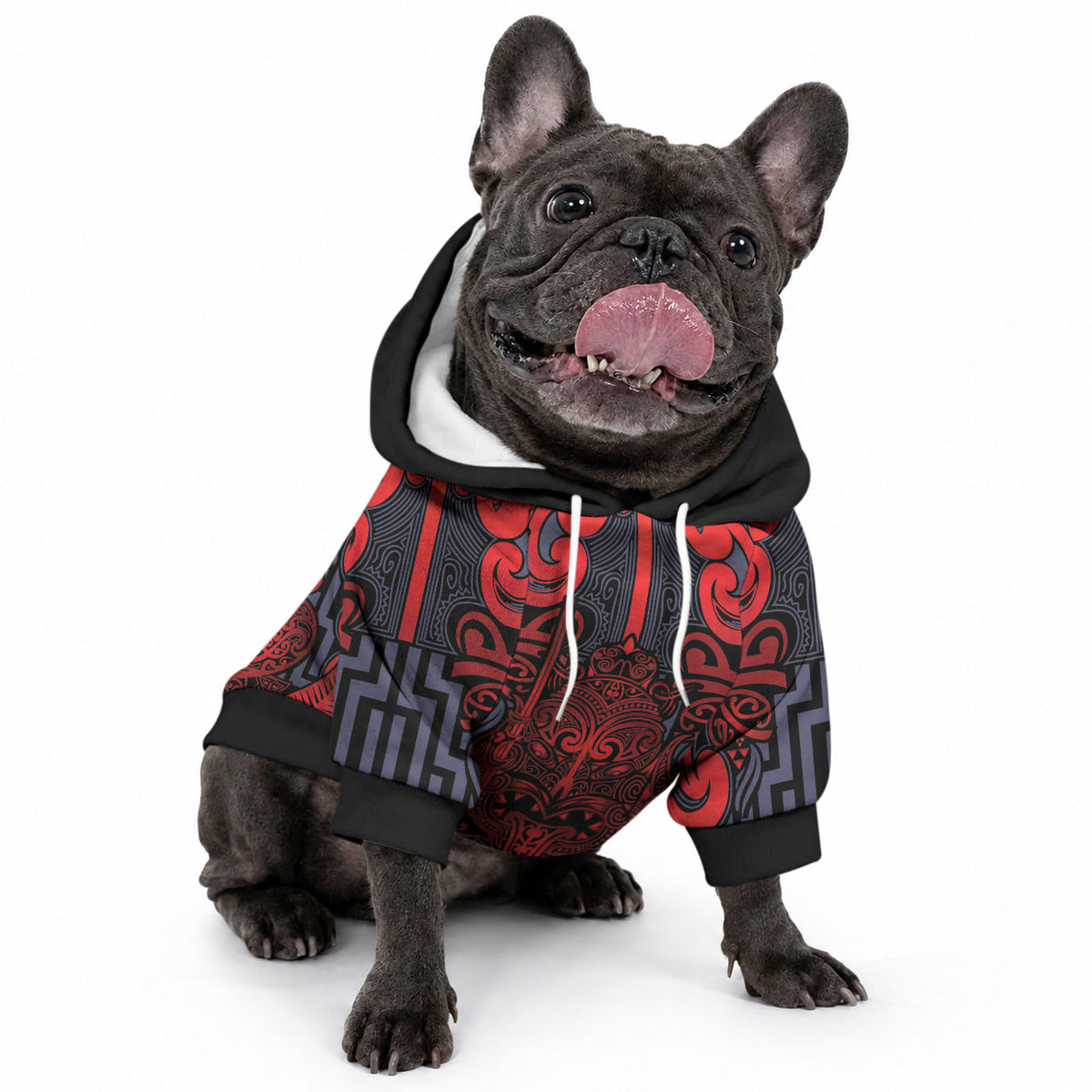 Custom New Zealand Taiaha Maori Pet Hoodie Whero Minimalist Silver Fern Tukutuku Motif