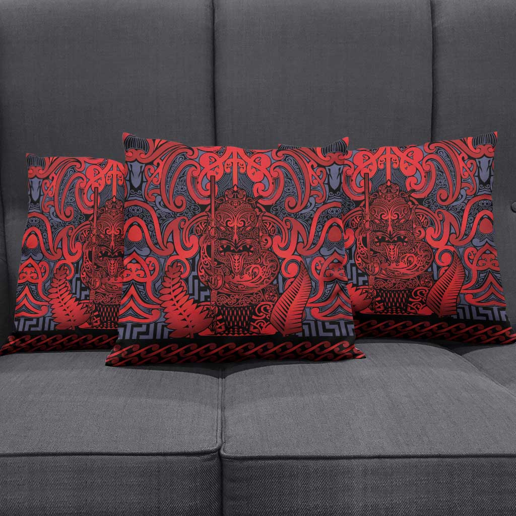 New Zealand Taiaha Maori Pillow Cover Whero Minimalist Silver Fern Tukutuku Motif