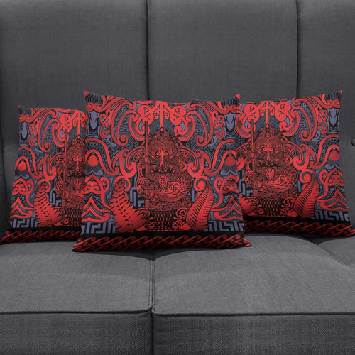 New Zealand Taiaha Maori Pillow Cover Whero Minimalist Silver Fern Tukutuku Motif