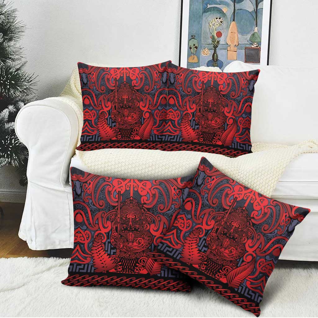 New Zealand Taiaha Maori Pillow Cover Whero Minimalist Silver Fern Tukutuku Motif