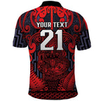 Custom New Zealand Taiaha Maori Polo Shirt Whero Minimalist Silver Fern Tukutuku Motif