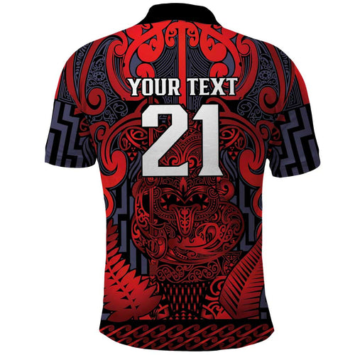 Custom New Zealand Taiaha Maori Polo Shirt Whero Minimalist Silver Fern Tukutuku Motif