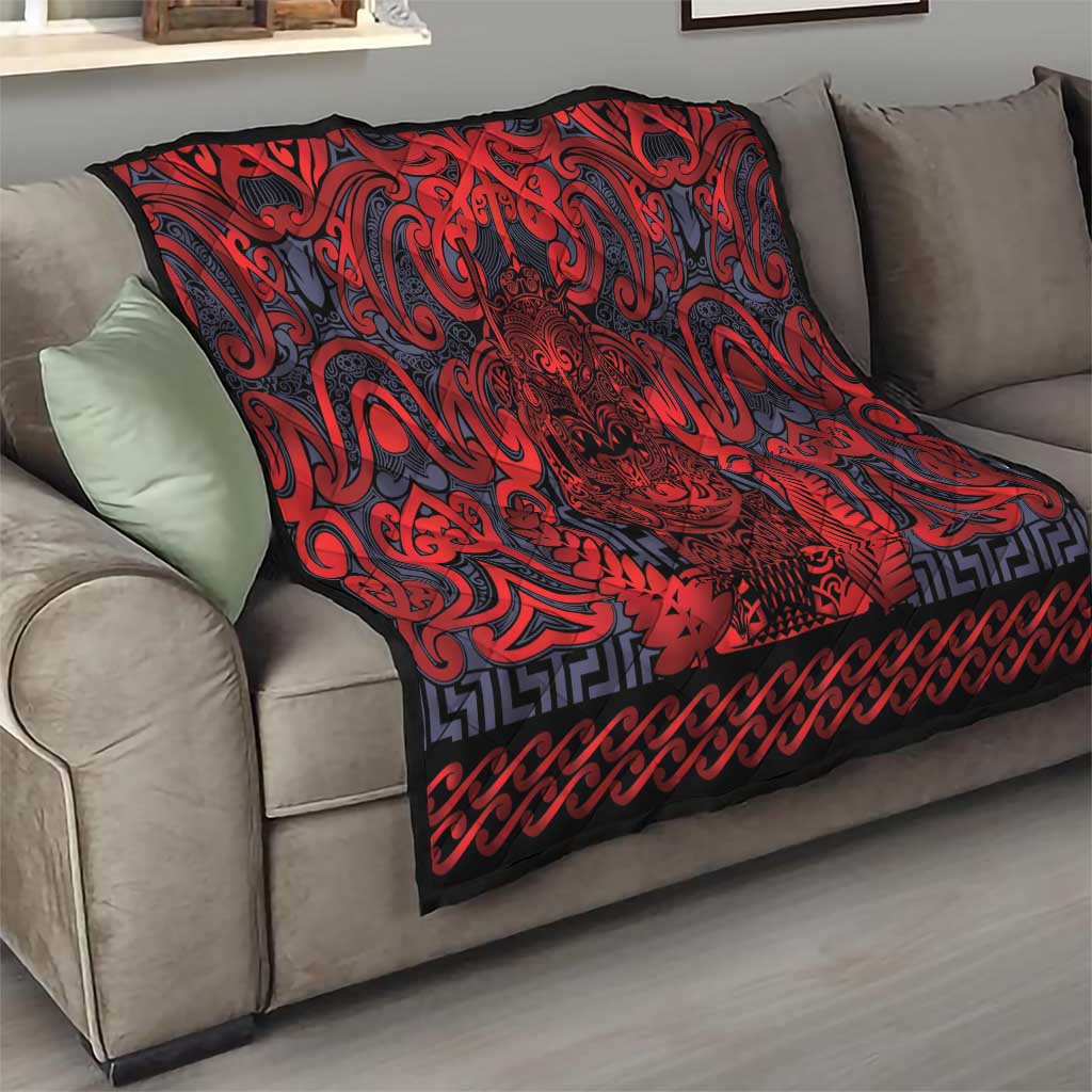 New Zealand Taiaha Maori Quilt Whero Minimalist Silver Fern Tukutuku Motif
