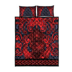 New Zealand Taiaha Maori Quilt Bed Set Whero Minimalist Silver Fern Tukutuku Motif