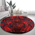 New Zealand Taiaha Maori Round Carpet Whero Minimalist Silver Fern Tukutuku Motif