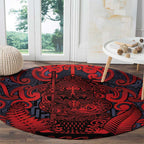 New Zealand Taiaha Maori Round Carpet Whero Minimalist Silver Fern Tukutuku Motif